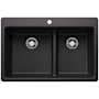 Blanco Liven 33" Drop-In/Undermount 60/40 Double Basin SILGRANIT Kitchen Sink with Low Divide Anthracite