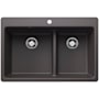 Blanco Liven 33" Drop-In/Undermount 60/40 Double Basin SILGRANIT Kitchen Sink with Low Divide Cinder