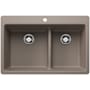 Blanco Liven 33" Drop-In/Undermount 60/40 Double Basin SILGRANIT Kitchen Sink with Low Divide Truffle