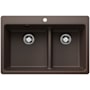 Blanco Liven 33" Drop-In/Undermount 60/40 Double Basin SILGRANIT Kitchen Sink with Low Divide Cafe Brown