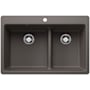 Blanco Liven 33" Drop-In/Undermount 60/40 Double Basin SILGRANIT Kitchen Sink with Low Divide Volcano Gray