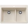 Blanco Liven 33" Drop-In/Undermount 60/40 Double Basin SILGRANIT Kitchen Sink with Low Divide Soft White