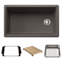 Blanco Inteos 33" Undermount Single Basin Granite Composite Kitchen Sink with Colander and Cutting Board Volcano Gray
