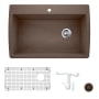 Blanco Diamond 33-1/2" Dual Mount Single Basin Granite Composite Kitchen Sink with Basin Rack and Basket Strainer Cafe Brown