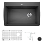 Blanco Diamond 33-1/2" Dual Mount Single Basin Granite Composite Kitchen Sink with Basin Rack and Basket Strainer Anthracite