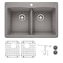 Blanco Diamond 33" Dual Mount Double Basin Granite Composite Kitchen Sink with Basin Rack and Basket Strainer Metallic Gray