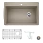 Blanco Diamond 33-1/2" Dual Mount Single Basin Granite Composite Kitchen Sink with Basin Rack and Basket Strainer Truffle
