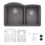 Blanco Diamond 32-1/16" Undermount Double Basin Granite Composite Kitchen Sink with Basin Rack and Basket Strainer Cinder
