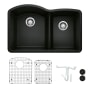Blanco Diamond 32-1/16" Undermount Double Basin Granite Composite Kitchen Sink with Basin Rack and Basket Strainer Coal Black