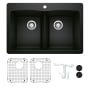 Blanco Diamond 33" Dual Mount Double Basin Granite Composite Kitchen Sink with Basin Rack and Basket Strainer Coal Black