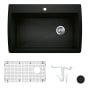 Blanco Diamond 33-1/2" Dual Mount Single Basin Granite Composite Kitchen Sink with Basin Rack and Basket Strainer Coal Black