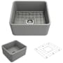 Bocchi Classico 20" Farmhouse Single Basin Fireclay Kitchen Sink with Basin Rack and Basket Strainer Matte Gray