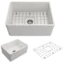 Bocchi Classico 24" Farmhouse Single Basin Fireclay Kitchen Sink with Basin Rack and Basket Strainer White