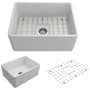 Bocchi Classico 24" Farmhouse Single Basin Fireclay Kitchen Sink with Basin Rack and Basket Strainer Matte White