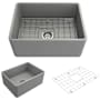 Bocchi Classico 24" Farmhouse Single Basin Fireclay Kitchen Sink with Basin Rack and Basket Strainer Matte Gray