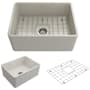 Bocchi Classico 24" Farmhouse Single Basin Fireclay Kitchen Sink with Basin Rack and Basket Strainer Biscuit