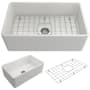 Bocchi Classico 30" Farmhouse Single Basin Fireclay Kitchen Sink with Basin Rack and Basket Strainer White