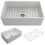 Bocchi Classico 30" Farmhouse Single Basin Fireclay Kitchen Sink with Basin Rack and Basket Strainer Matte White
