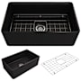 Bocchi Classico 30" Farmhouse Single Basin Fireclay Kitchen Sink with Basin Rack and Basket Strainer Matte Black
