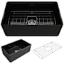 Bocchi Classico 30" Farmhouse Single Basin Fireclay Kitchen Sink with Basin Rack and Basket Strainer Black