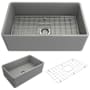 Bocchi Classico 30" Farmhouse Single Basin Fireclay Kitchen Sink with Basin Rack and Basket Strainer Matte Gray