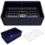 Bocchi Classico 30" Farmhouse Single Basin Fireclay Kitchen Sink with Basin Rack and Basket Strainer Sapphire Blue