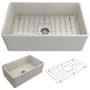 Bocchi Classico 30" Farmhouse Single Basin Fireclay Kitchen Sink with Basin Rack and Basket Strainer Biscuit