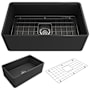 Bocchi Classico 30" Farmhouse Single Basin Fireclay Kitchen Sink with Basin Rack and Basket Strainer Matte Dark Gray
