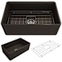 Bocchi Classico 30" Farmhouse Single Basin Fireclay Kitchen Sink with Basin Rack and Basket Strainer Matte Brown