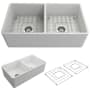 Bocchi Classico 33" Farmhouse Double Basin Fireclay Kitchen Sink with Basin Rack and Basket Strainer Matte White