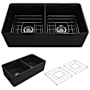 Bocchi Classico 33" Farmhouse Double Basin Fireclay Kitchen Sink with Basin Rack and Basket Strainer Matte Black
