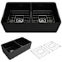 Bocchi Classico 33" Farmhouse Double Basin Fireclay Kitchen Sink with Basin Rack and Basket Strainer Black