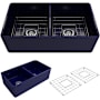 Bocchi Classico 33" Farmhouse Double Basin Fireclay Kitchen Sink with Basin Rack and Basket Strainer Sapphire Blue