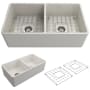 Bocchi Classico 33" Farmhouse Double Basin Fireclay Kitchen Sink with Basin Rack and Basket Strainer Biscuit