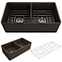Bocchi Classico 33" Farmhouse Double Basin Fireclay Kitchen Sink with Basin Rack and Basket Strainer Matte Brown
