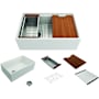 Bocchi Contempo Step-Rim 30" Farmhouse Single Basin Fireclay Kitchen Sink with Basin Rack, Basket Strainer, Colander and Cutting Board White