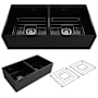 Bocchi Contempo 36" Farmhouse Double Basin Fireclay Kitchen Sink with Basin Rack and Basket Strainer Matte Black