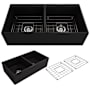 Bocchi Contempo 36" Farmhouse Double Basin Fireclay Kitchen Sink with Basin Rack and Basket Strainer Black