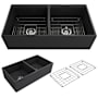Bocchi Contempo 36" Farmhouse Double Basin Fireclay Kitchen Sink with Basin Rack and Basket Strainer Matte Dark Gray