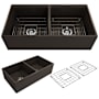 Bocchi Contempo 36" Farmhouse Double Basin Fireclay Kitchen Sink with Basin Rack and Basket Strainer Matte Brown