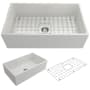 Bocchi Contempo 33" Farmhouse Single Basin Fireclay Kitchen Sink with Basin Rack and Basket Strainer White