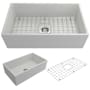 Bocchi Contempo 33" Farmhouse Single Basin Fireclay Kitchen Sink with Basin Rack and Basket Strainer Matte White