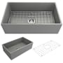 Bocchi Contempo 33" Farmhouse Single Basin Fireclay Kitchen Sink with Basin Rack and Basket Strainer Matte Gray