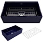 Bocchi Contempo 33" Farmhouse Single Basin Fireclay Kitchen Sink with Basin Rack and Basket Strainer Sapphire Blue