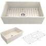Bocchi Contempo 33" Farmhouse Single Basin Fireclay Kitchen Sink with Basin Rack and Basket Strainer Biscuit