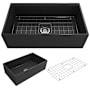 Bocchi Contempo 33" Farmhouse Single Basin Fireclay Kitchen Sink with Basin Rack and Basket Strainer Matte Dark Gray