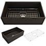 Bocchi Contempo 33" Farmhouse Single Basin Fireclay Kitchen Sink with Basin Rack and Basket Strainer Matte Brown