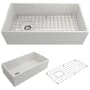 Bocchi Contempo 36" Farmhouse Single Basin Fireclay Kitchen Sink with Basin Rack and Basket Strainer White