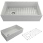 Bocchi Contempo 36" Farmhouse Single Basin Fireclay Kitchen Sink with Basin Rack and Basket Strainer Matte White