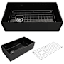 Bocchi Contempo 36" Farmhouse Single Basin Fireclay Kitchen Sink with Basin Rack and Basket Strainer Black